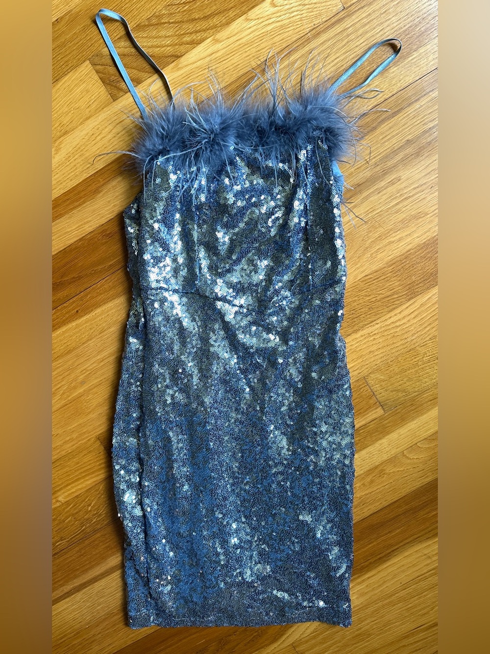Sequin Blue Feather Mini Dress